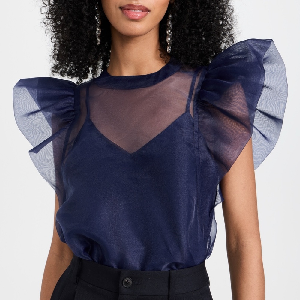 SIMKHAI Corina Organza Ruffle Sleeve Top